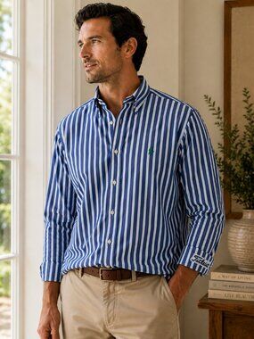 Polo Golf Ralph Lauren Ellington Shirt L Blue Stripe Button Down Titleist Cotton